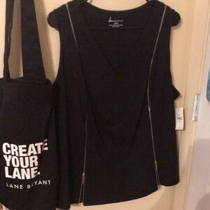 NWT Lane Bryant Black Moto Sleeveless Top With Top To Bottom Zippers Size 18/20